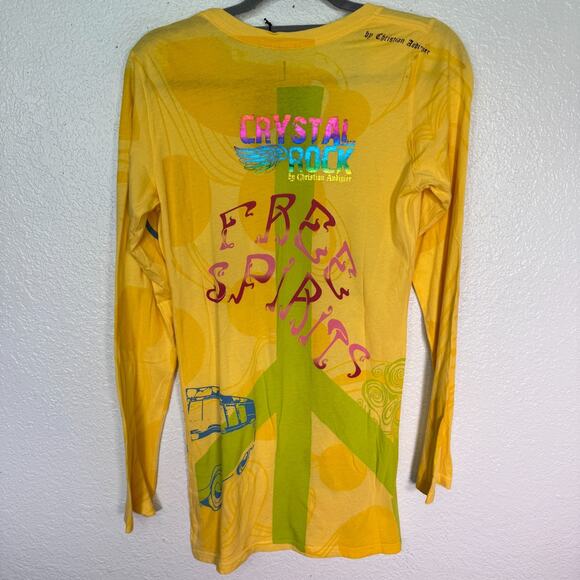 Christian Audigier Crystal Rock Y2K Shirt Women Large Hippie Free Spirit Top NEW - Picture 2 of 14